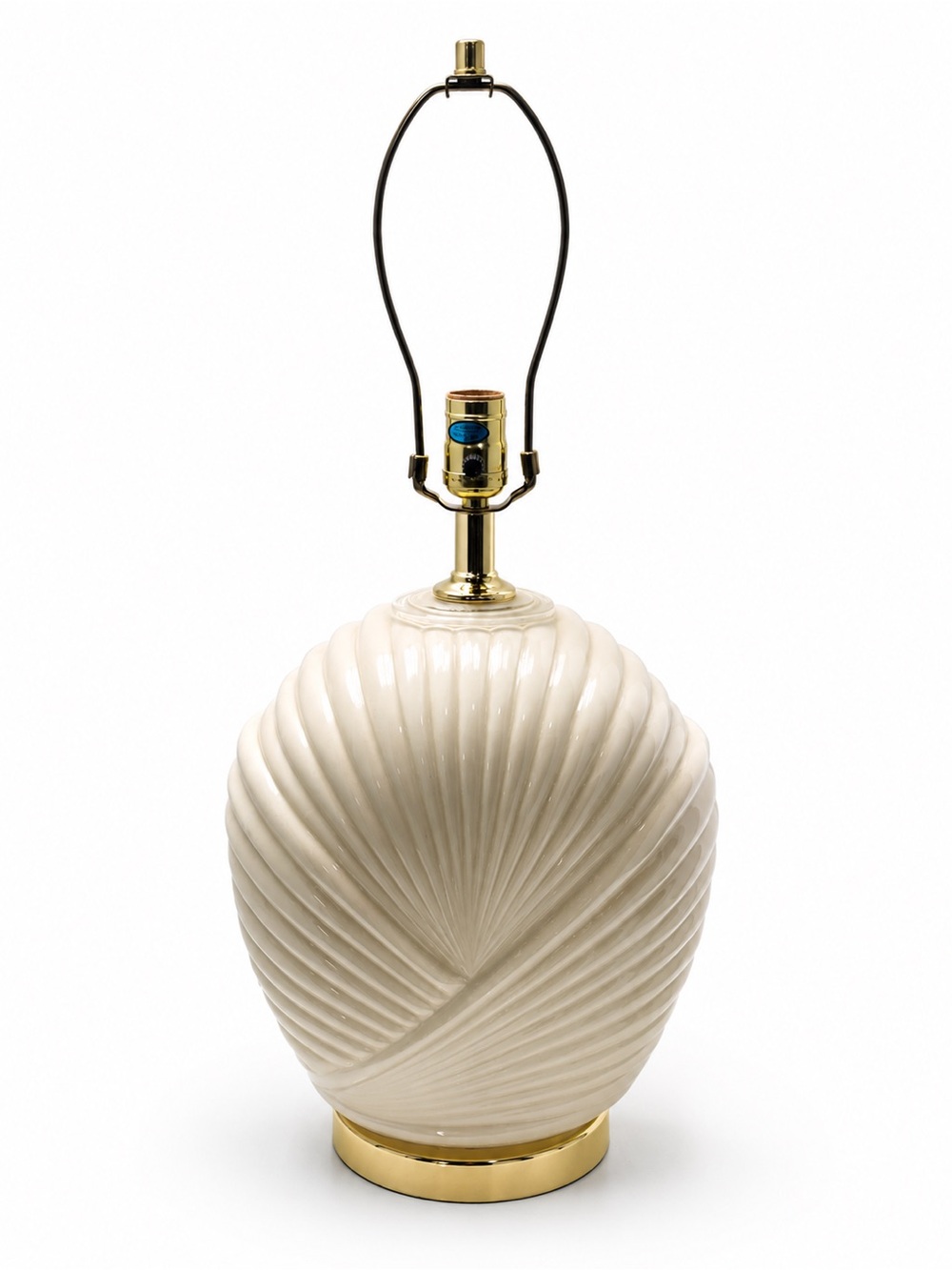 Vintage Large Deco Revival MidCentMod Scalloped Ivory Glass Brass Table Lamp